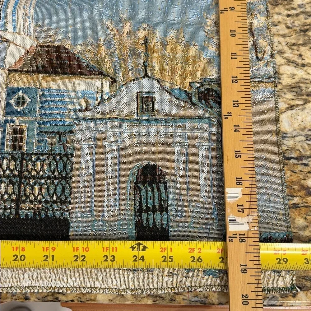 Woven Tapestry Wall Hanging Winter Church Scene 19.7 x 29.5